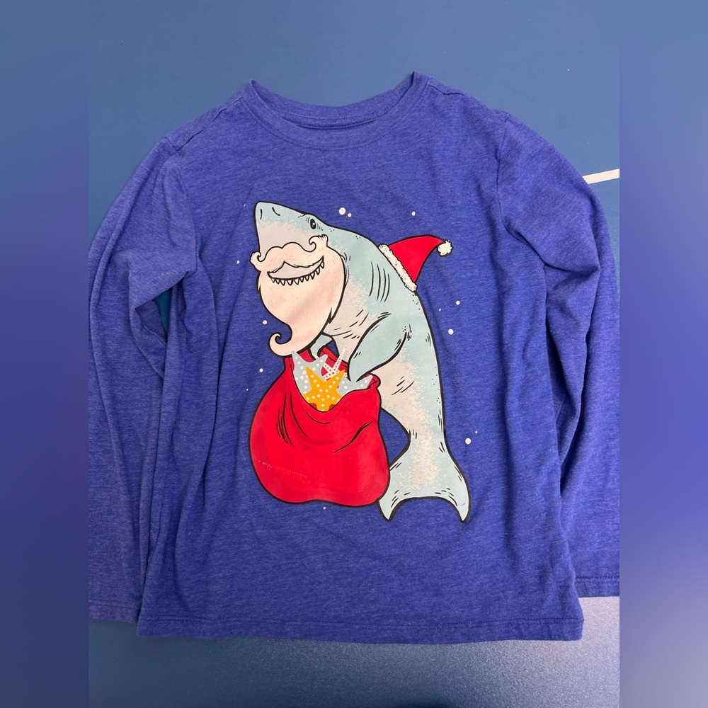 Cat & Jack Blue Long-Sleeve Santa Shark Graphic Tee